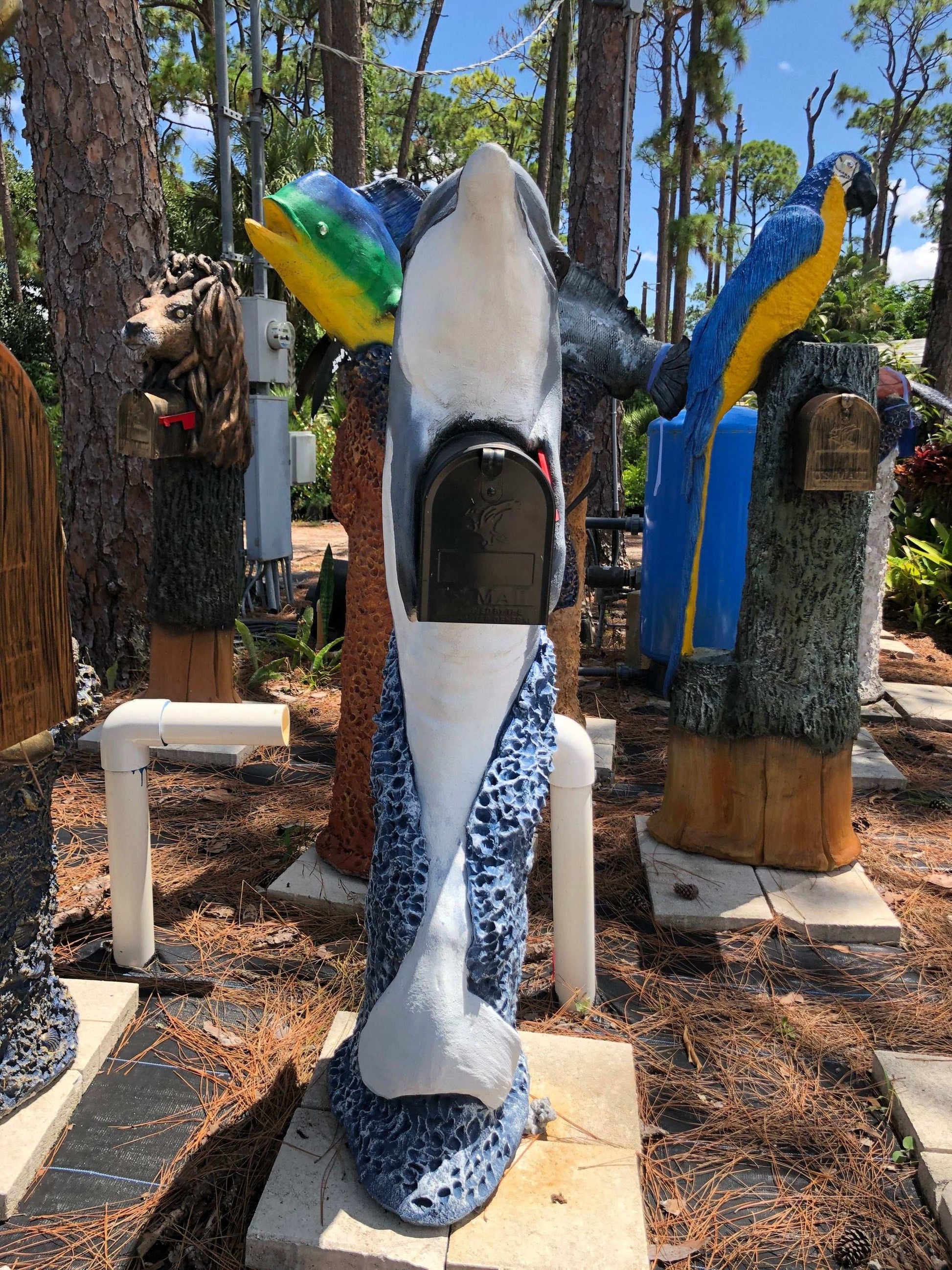 Blue Dolphin Mailbox Sculpture – Nautical Mailbox