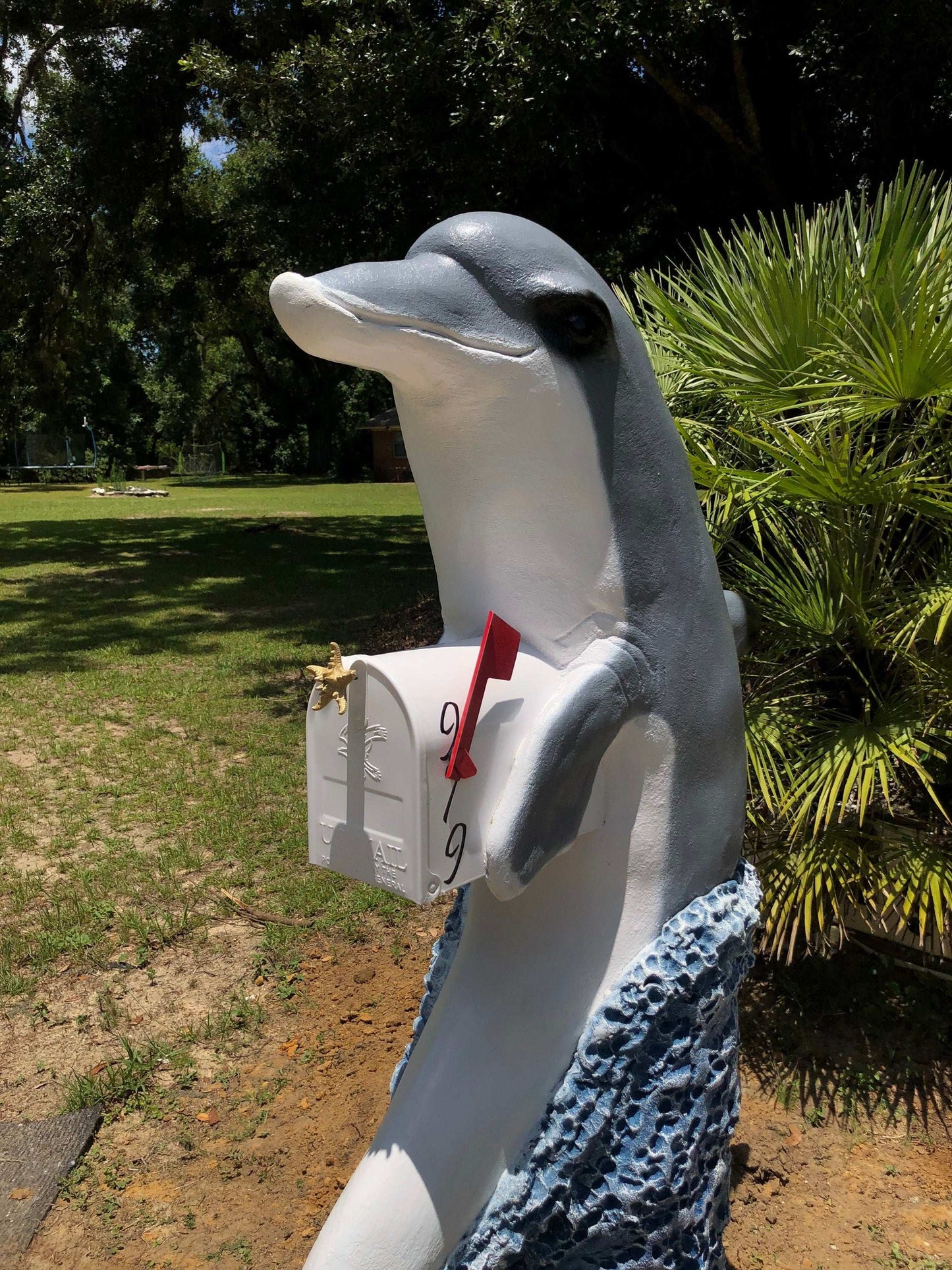 Blue Dolphin Mailbox Sculpture – Nautical Mailbox