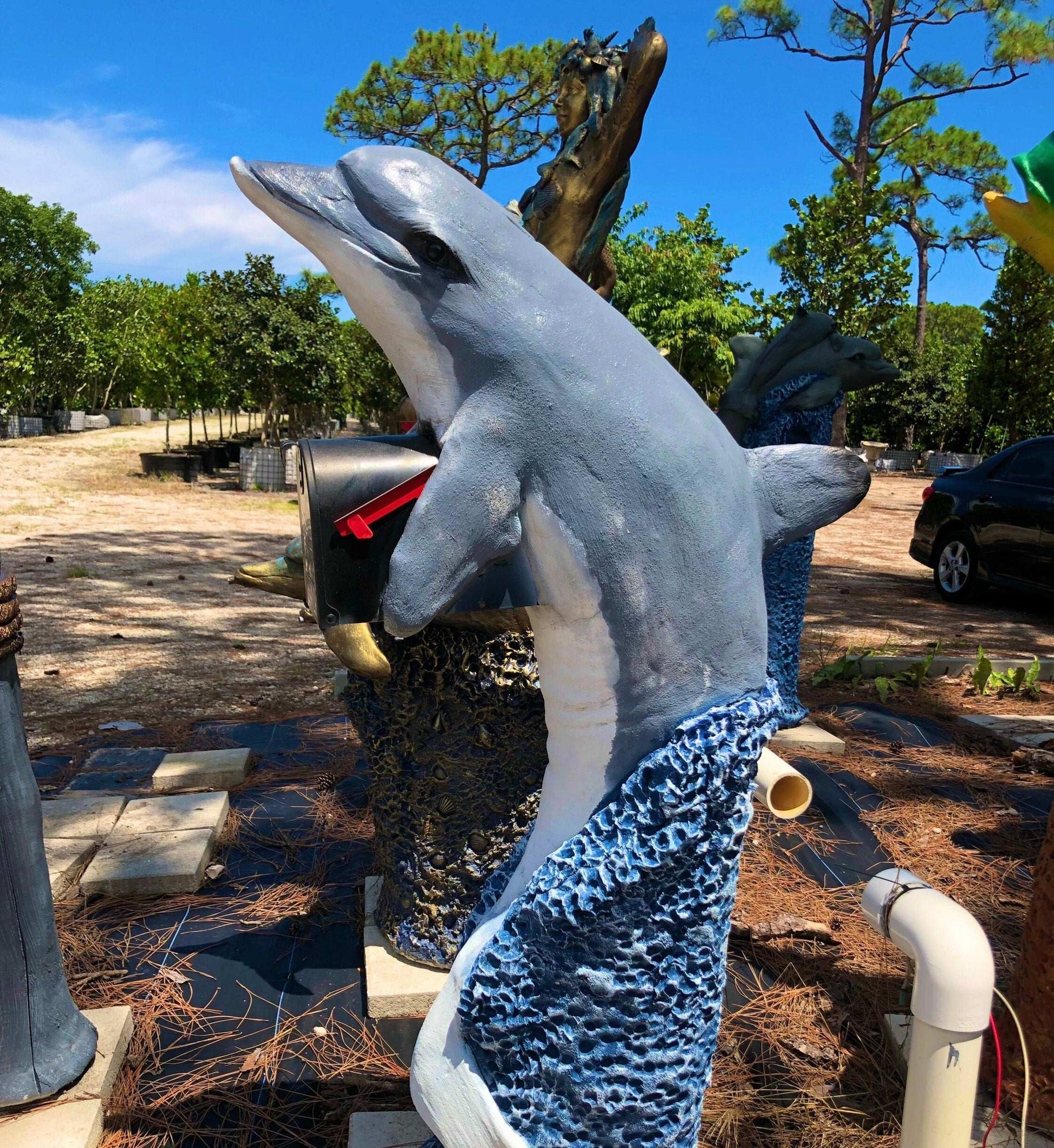 Blue Dolphin Mailbox Sculpture – Nautical Mailbox