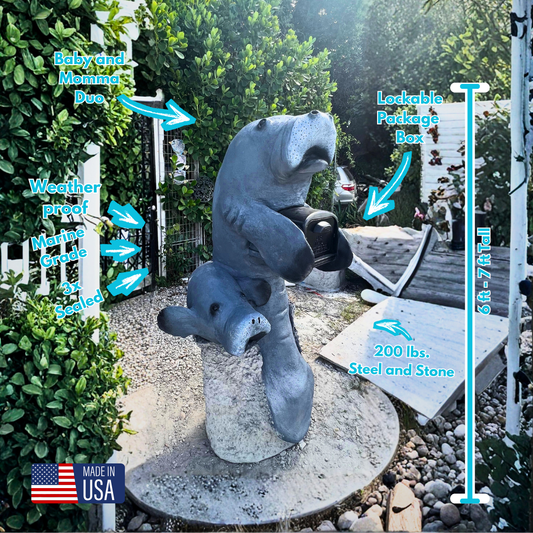 Florida Manatee Mailbox Sculpture with Baby Manatee – Nautical Mailbox