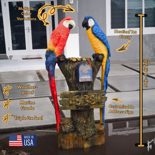 Red Macaw Parrot Mailbox Sculpture – Nautical Mailbox