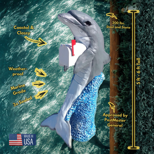 Blue Standing Dolphin Mailbox Sculpture – Nautical Mailbox