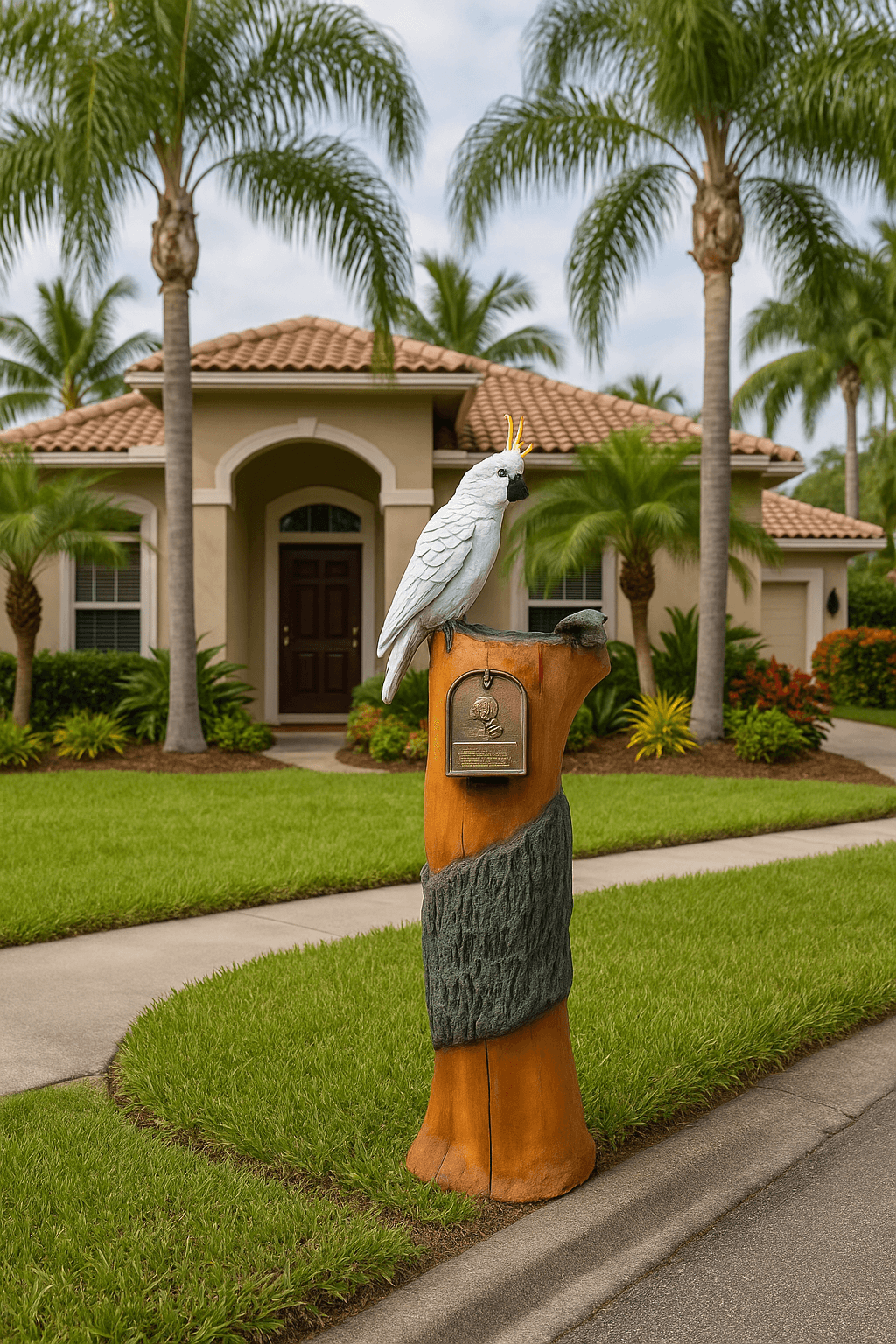 White Cockatoo Mailbox Sculpture – Nautical Mailbox