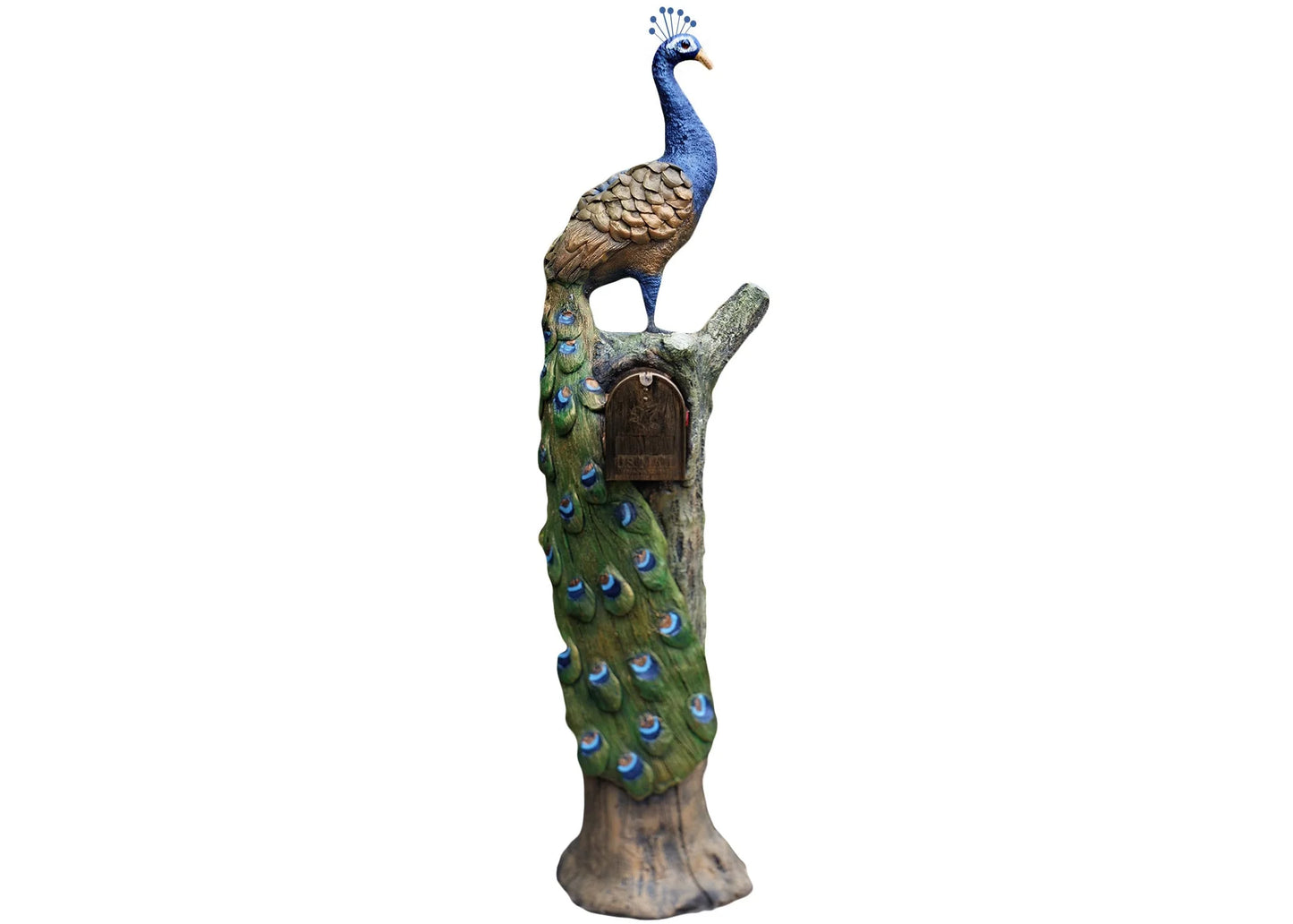 Peacock Indian Peafowl Mailbox Sculpture