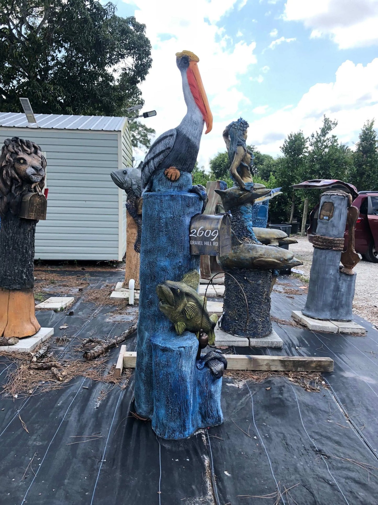 White Pelican Mailbox Sculpture