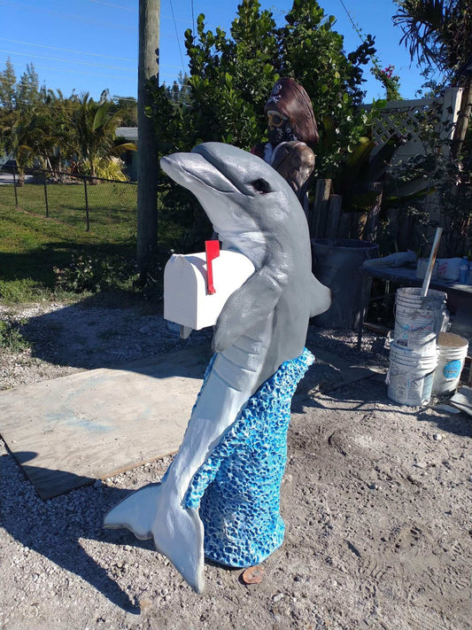 Blue Dolphin Mailbox Sculpture – Nautical Mailbox