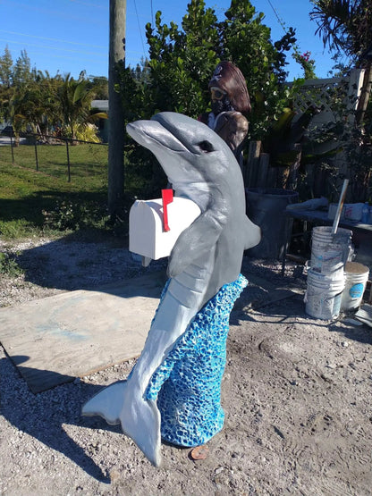 Blue Dolphin Mailbox Sculpture