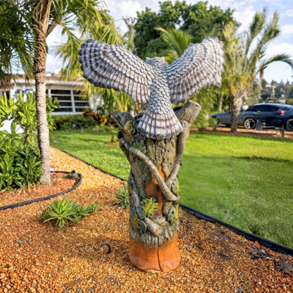 Back view of spread wing owl mailbox sculpture