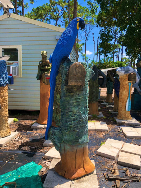 Blue and Yellow Macaw Parrot Mailbox Sculpture – Nautical Mailbox