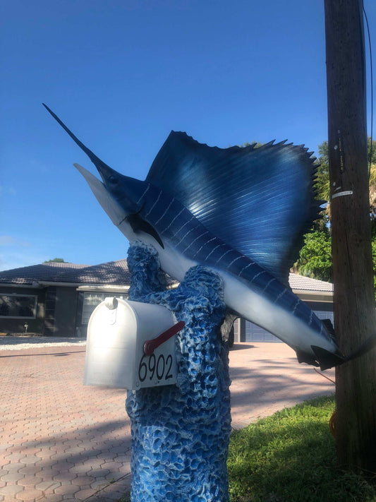 Sailfish Atlantic Swordfish Mailbox Sculpture – Nautical Mailbox