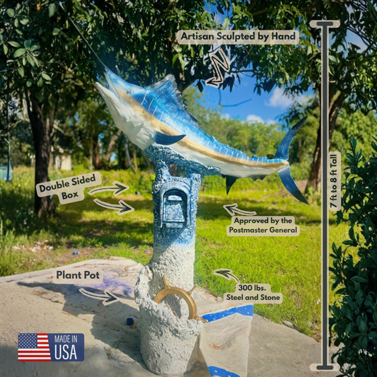 Marlin Swordfish Mailbox Sculpture – Nautical Mailbox