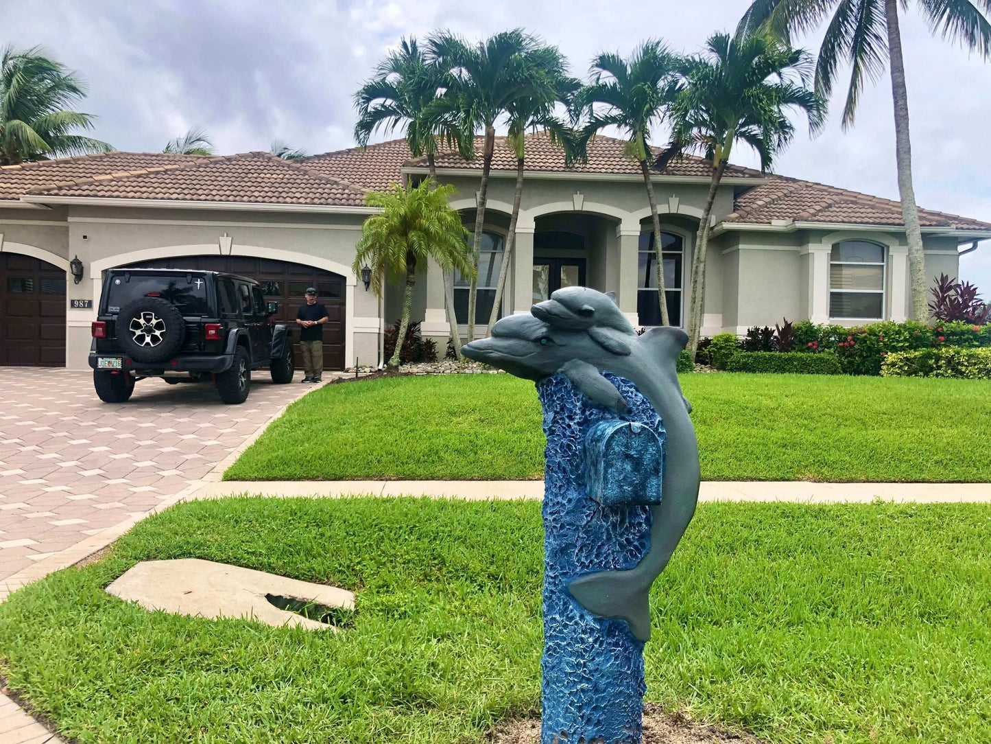 Grey Dolphin Mailbox Sculpture