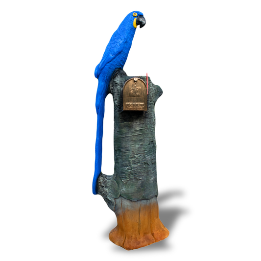Blue and Yellow Macaw Parrot Mailbox Sculpture – Nautical Mailbox