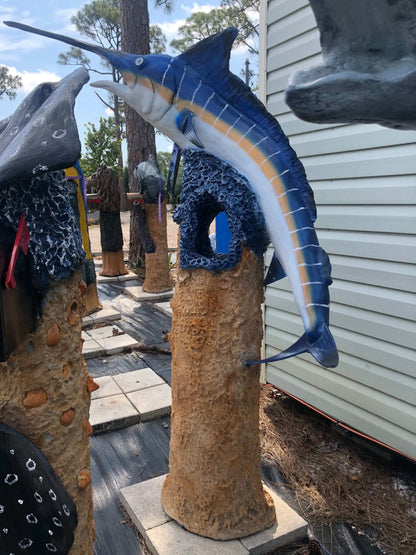 Marlin Swordfish Power Pedestal Mailbox Sculpture
