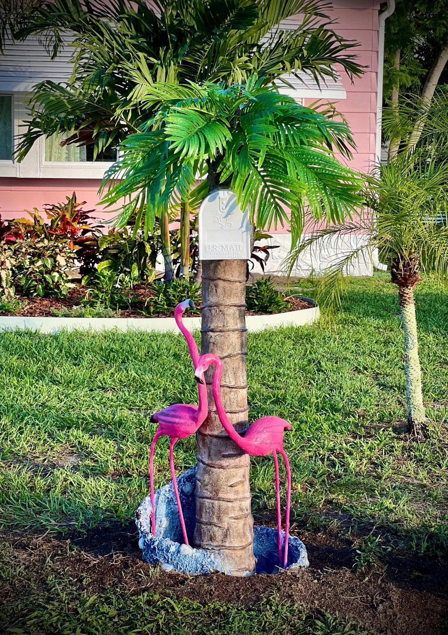 Pink American Flamingo Mailbox Sculpture 