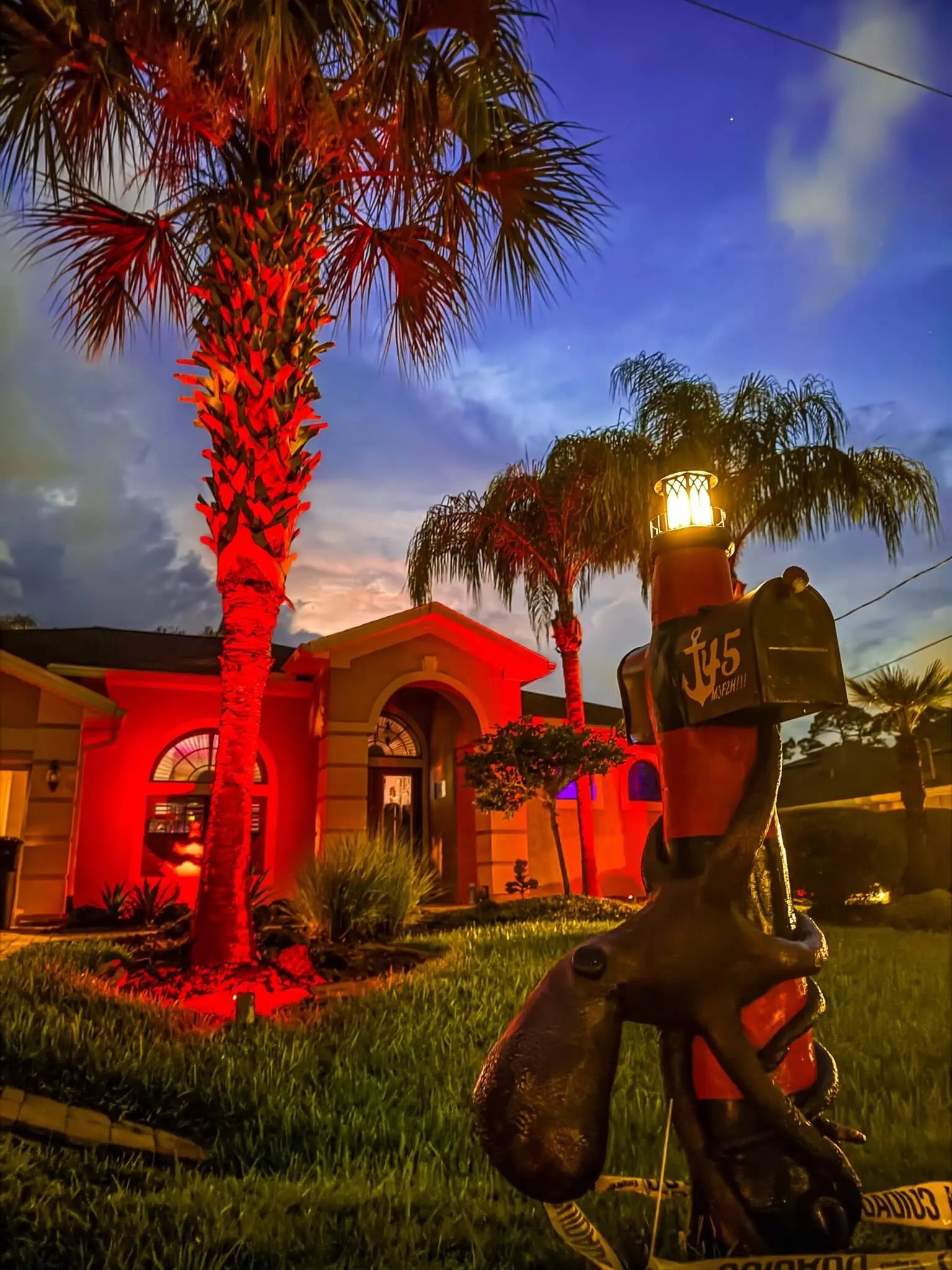 Octopus on a Lighthouse Mailbox Sculpture