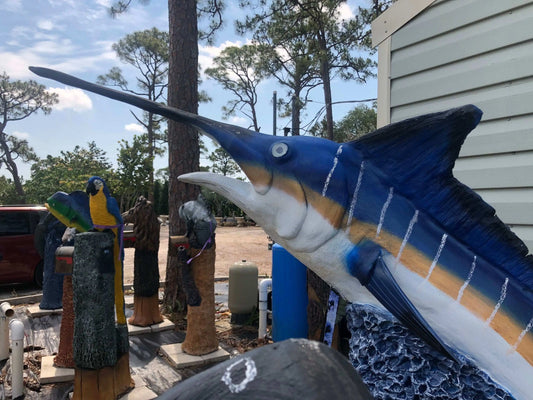 Marlin Swordfish Power Pedestal Mailbox Sculpture