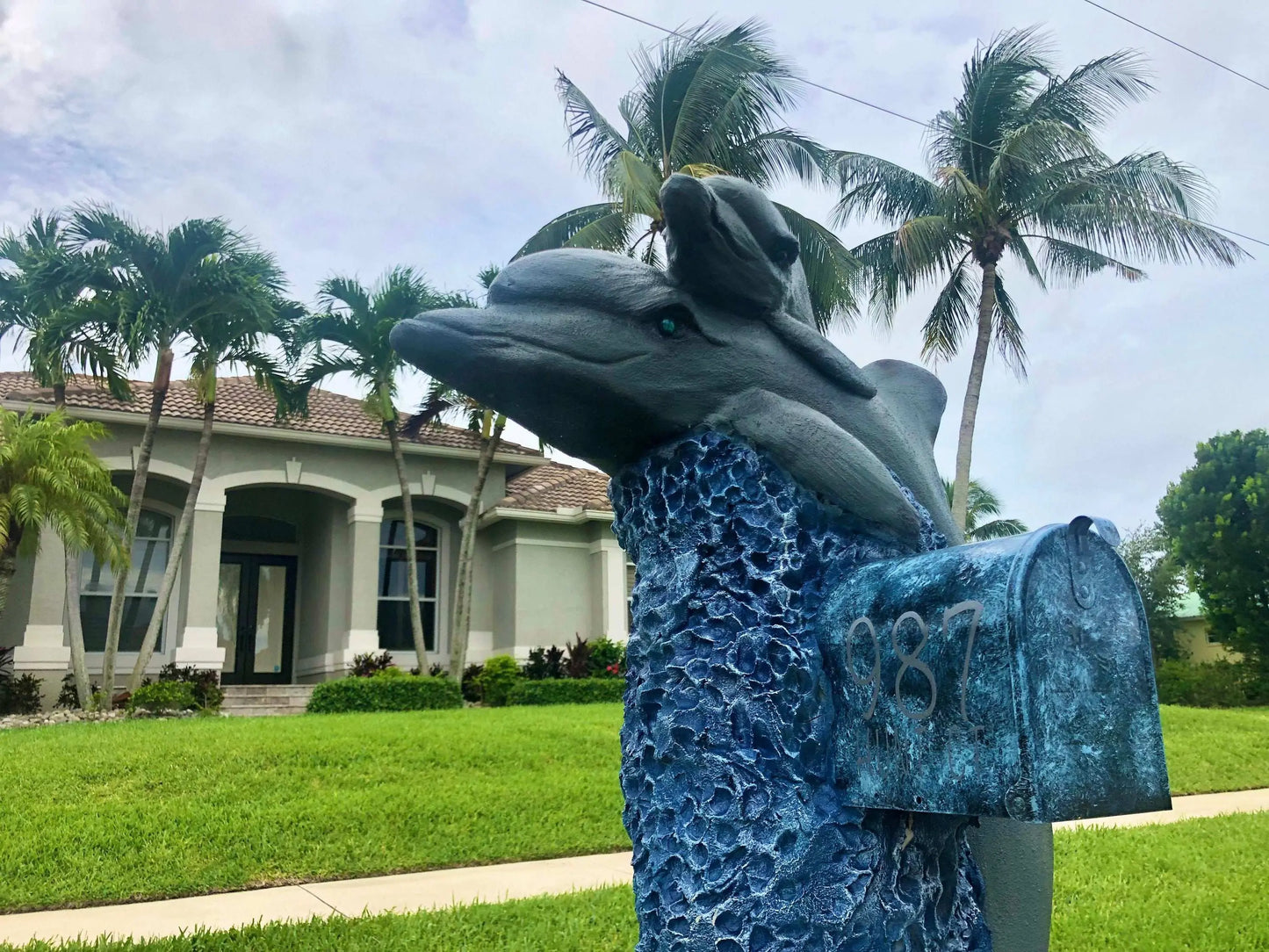 Grey Dolphin Mailbox Sculpture