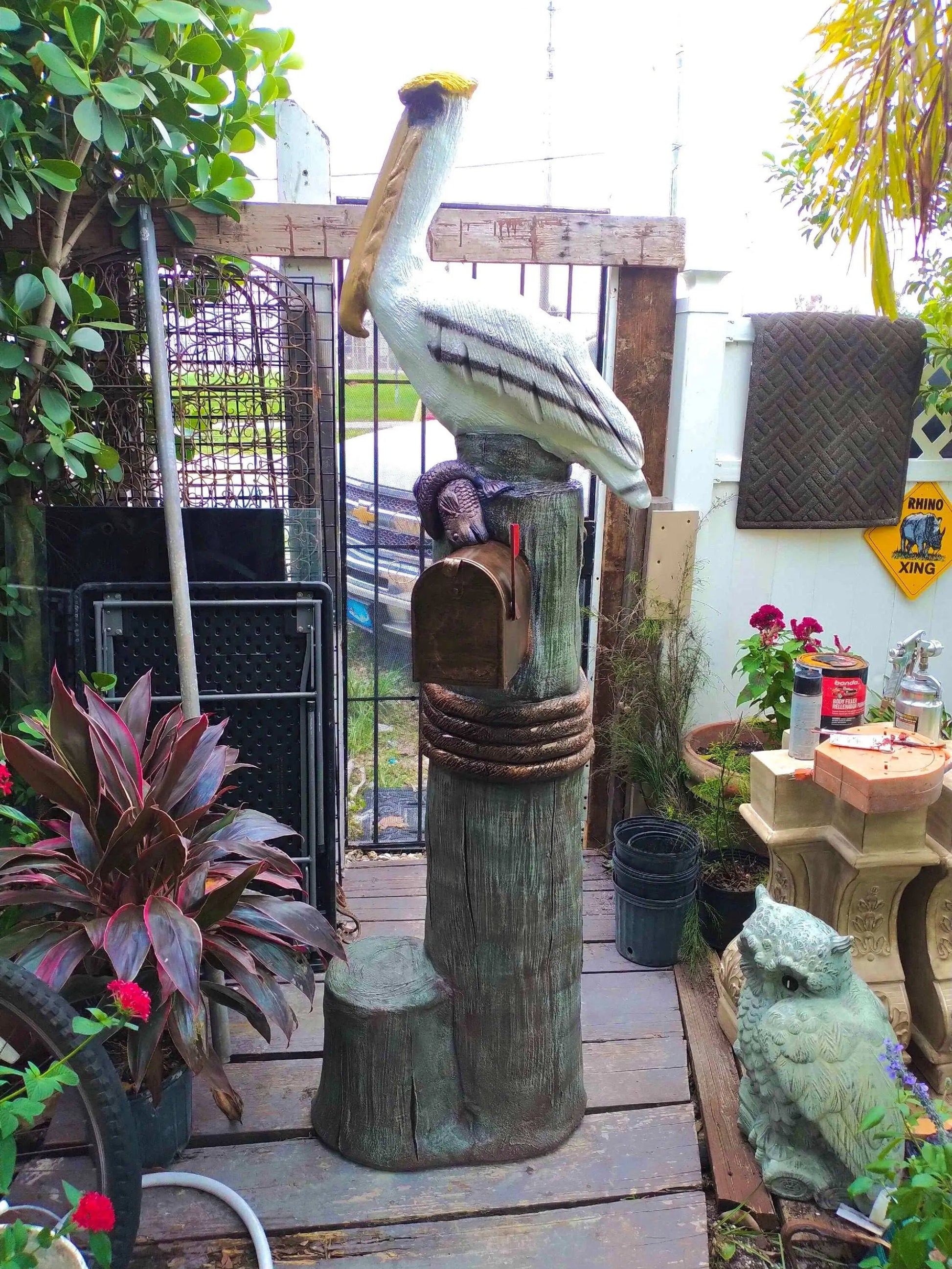 White Pelican Mailbox Sculpture