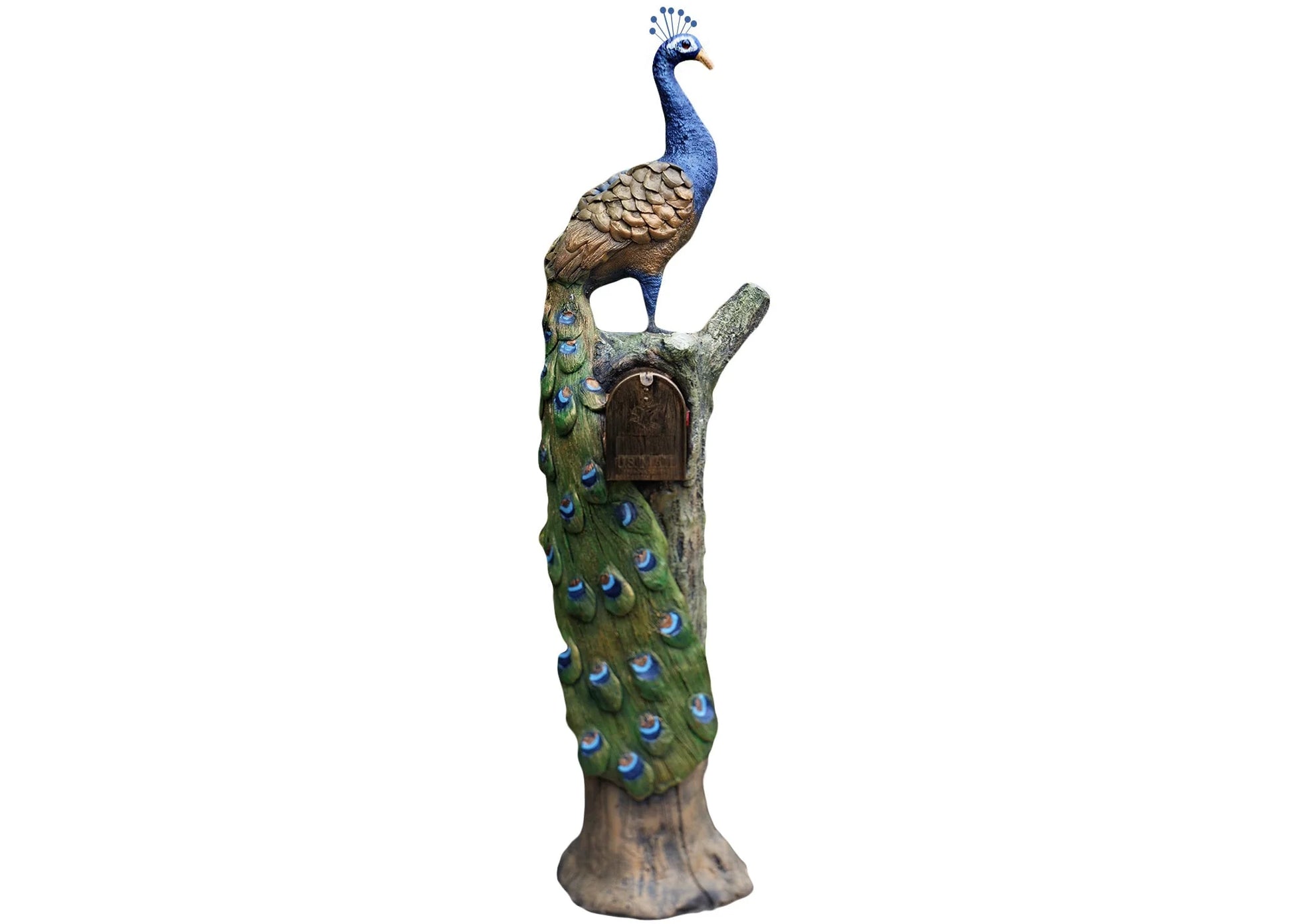 Peacock Indian Peafowl Mailbox Sculpture