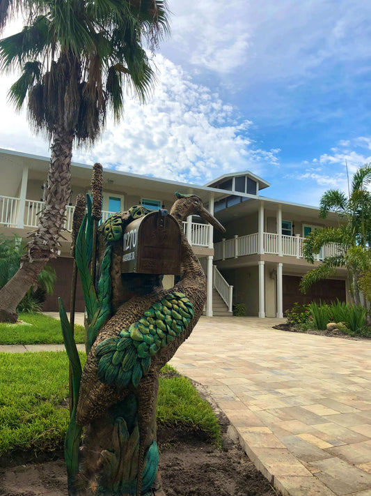 Blue Heron Mailbox Sculpture – Nautical Mailbox
